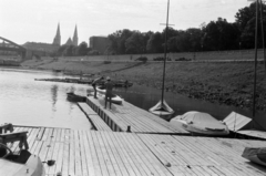 Magyarország, Szeged, Tisza-part, a Szabadság úszóház., 1968, Földvári Mihály, templom, Tisza-híd, Tisza, Fortepan #200812