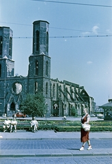 Németország, Drezda, Postplatz, a Zsófia-templom (Sophienkirche) romjai (1962-63-ban lebontották)., 1960, Gergely György, színes, NDK, épületkár, eltűnt épület, Fortepan #201335