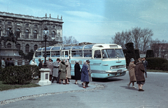 Ausztria, Bécs, Maria-Theresien-Platz, autóbuszparkoló, háttérben balra a Naturhistorisches Museum., 1962, Jakab Antal, színes, autóbusz, Ikarus-márka, MÁVAUT-szervezet, Ikarus 55, Ibusz, Fortepan #201735