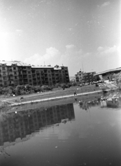 Magyarország, Budapest XI., Feneketlen-tó, balra az Edőmér utca házsora, jobbra a Park Étterem., 1968, Jakab Antal, Budapest, Fortepan #201904