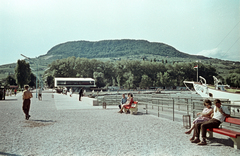 Hungary,Lake Balaton, Badacsonytomaj, hajóállomás, szemben a Tátika étterem (Callmeyer Ferenc, 1962.)., 1963, Jakab Antal, architecture, port, Fortepan #201922