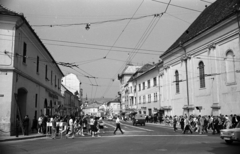 Romania,Transylvania, Cluj-Napoca, Fő tér, szemben a Wesselényi Miklós utca (Strada Regele Ferdinand, ekkor Strada Dózsa György), jobbra az evangélikus templom., 1972, Jakab Antal, Fortepan #202197