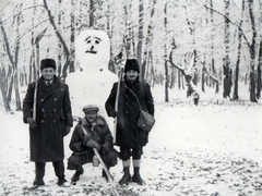 Romania,Transylvania, a Magyar Királyi Honvédség 209/18 honvéd tábori vegyes munkásszázad munkaszolgálatosai., 1940, Névai János, labor service, snowman, Fortepan #204164