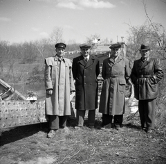 1947, Somlói Miklós dr., cap, tableau, men, coat, leather jacket, hat, Fortepan #204283