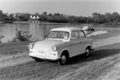 Magyarország,Dunakanyar, Visegrád, Szentgyörgypuszta - Kisoroszi közötti rév., 1963, Somlói Miklós dr., Trabant-márka, rendszám, Fortepan #204353