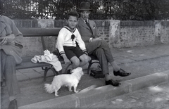 1937, Somogyvári Gergő, dog, bench, sailor blouse, Fortepan #204442