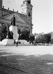 Magyarország, Debrecen, Kossuth tér, Kossuth-szoborcsoport és a Református Nagytemplom., 1955, Fortepan, templom, szobor, klasszicizmus, timpanon, Kossuth Lajos-ábrázolás, szoborcsoport, Rabl Károly-terv, Péchy Mihály-terv, Fortepan #20466