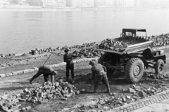 Hungary, Budapest II., a budai alsó rakpart a Bem József téri hajóállomásnál., 1970, Kereki Sándor, road construction, cobblestones, number plate, tipper, Dutra-brand, Budapest, Fortepan #204864