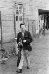 1974, Kereki Sándor, shoulder bag, umbrella, man, Fortepan #205386