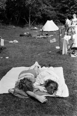 1974, Kereki Sándor, tent, lying on stomach, plaid, Fortepan #205875