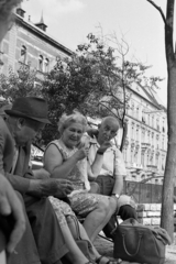 Hungary, Budapest VII., Klauzál tér., 1972, Kereki Sándor, Budapest, bag, talks, Fortepan #206113