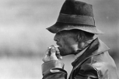 1972, Kereki Sándor, hat, face profile, leather jacket, smoking, Fortepan #206303