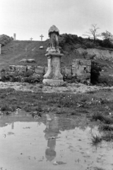 Hungary, Etyek, Szent Vendel-szobor a Kálvária domb előtt., 1969, Kereki Sándor, sculpture, calvary, Fortepan #206332