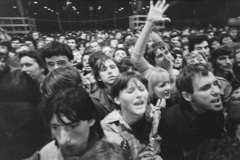 Magyarország, Budapest X., Albertirsai (Dobi István) úti vásárterület, a felvétel a Szolidaritási Rock Fesztiválon készült., 1978, Kereki Sándor, éneklés, szikla, tömeg, gesztus, közönség, fiatalság, Budapest, Fortepan #206424