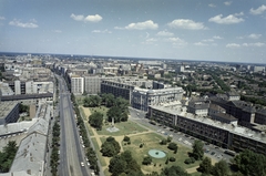 Hungary, Debrecen, kilátás a Petőfi téri toronyházból, balra a háttérben a Piac utca (Vörös Hadsereg útja)., 1976, FŐFOTÓ, colorful, Fortepan #207047