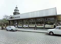 Magyarország, Budapest XXI., Deák tér, ABC Áruház. Háttérben az evangélikus templom., 1977, FŐFOTÓ, színes, rendszám, Budapest, kerékpár, Fortepan #207088