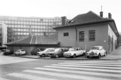 Magyarország, Budapest II., Margit körút (Mártírok útja) szemben a budai Alsóváros védelmére emelt középkori városfal maradványa. Balra a Bakfark Bálint (Ipari tanuló) utca, háttérben a Varsányi Irén utca 40-44., a Központi Bá­nyászati Fejlesztési Inté­zet épülete (később Fővárosi Törvényszék Gazdasági Kollégiuma)., 1979, FŐFOTÓ, rendszám, Budapest, Volkswagen Bogár, gyalogátkelő, Fortepan #207335