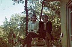 1941, Fortepan, colorful, women, terrace, double portrait, garden furniture, leg over leg, Fortepan #20776