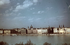 Magyarország, Budapest, látkép a Duna-parti szállodasorral., 1940, Fortepan, templom, színes, látkép, Fortepan #20796