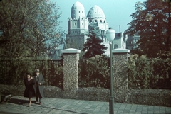 Magyarország, Budapest XI., Gellért Gyógyfürdő és Szálloda a Kemenes utca - Kelenhegyi út találkozása felől nézve., 1940, Fortepan, színes, szálloda, szecesszió, lámpaoszlop, Budapest, fürdő-ház, Art Nouveau, Hegedűs Ármin-terv, Sebestyén Artúr-terv, Sterk Izidor-terv, Fortepan #20806