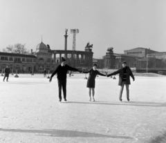 Magyarország, Városliget, Budapest XIV., Műjégpálya, háttérben a Hősök tere, a Millenniumi emlékmű és a Szépművészeti Múzeum., 1969, FŐFOTÓ, jégpálya, Budapest, Fortepan #208072