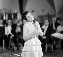 Hungary, Budapest VIII., Erkel Színház, Táncdalfesztivál, Stefan Ildikó énekesnő., 1969, FŐFOTÓ, microphone, Budapest, dance song, Fortepan #208235