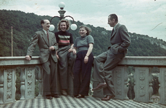 Hungary, Lillafüred, Miskolc, a Palotaszálló terasza., 1941, Fortepan, fashion, colorful, candelabra, tableau, terrace, fun, companionship, Fortepan #20851