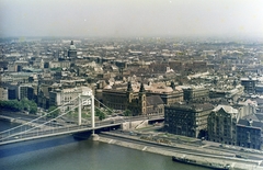 Hungary, Budapest I.,Budapest V., kilátás a Gellérthegyről a Szent István-bazilika felé. Előtérben az Erzsébet híd pesti hídfője és a Március 15. tér., 1969, FŐFOTÓ, colorful, Budapest, Fortepan #208523