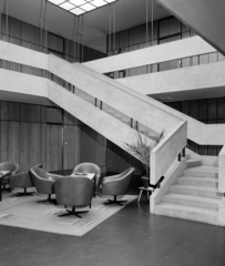 Hungary, Budapest XXII., Magasház utca 1., a nyugdíjasok házának hallja., 1969, FŐFOTÓ, stairs, Budapest, interior, modern architecture, Fortepan #208701