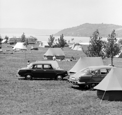 Hungary,Lake Balaton, Szántód, autós kemping, balra a háttérben a Tihanyi-félsziget., 1969, FŐFOTÓ, tent, camping, Fortepan #208737