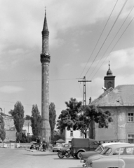 Magyarország, Eger, Minaret a Knézich Károly utcából nézve, jobbra a Szent Sebestyén vértanú templom (volt Irgalmasok temploma)., 1967, FŐFOTÓ, minaret, Fortepan #209079