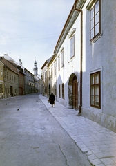 Magyarország, Sopron, Új utca a Fő (Beloiannisz) tér felé nézve, háttérben a Tűztorony., 1962, FŐFOTÓ, színes, Fortepan #209215