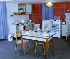 1962, FŐFOTÓ, kitchen, refrigerator, sideboard, kitchenware, table, Fortepan #209219