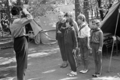 1969, Belházy Miklós, Young Pioneer camp, salute, tent, grimace, suitcase, Fortepan #209906