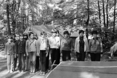 1969, Belházy Miklós, table tennis table, Young Pioneer camp, height chart, tent, Fortepan #209910