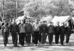 1969, Belházy Miklós, Young Pioneer camp, height chart, tent, Fortepan #209911