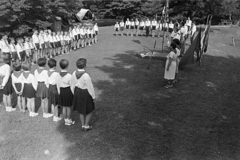 1964, Belházy Miklós, line-up, Young Pioneer camp, Fortepan #209959