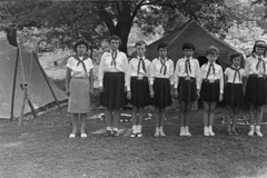 1964, Belházy Miklós, girls, line-up, Young Pioneer camp, Fortepan #209960