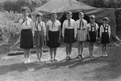 1964, Belházy Miklós, girls, line-up, Young Pioneer camp, Fortepan #209961