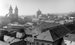 Hungary, Eger, kilátás a Minaretből, balról a Minorita templom, a Líceum és a Főszékesegyház látszik., 1955, Bernhardt Ágnes, picture, church, roof, Fortepan #210261