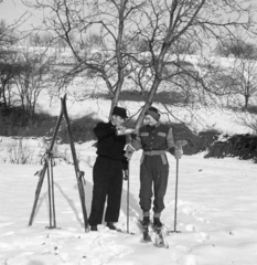 1949, Hontvári Judit, skiing, lady, gentleman, vacuum flask, Fortepan #210592