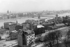 Magyarország, Budapest I.,Budapest V., kilátás a Halászbástyáról a Széchenyi Lánchíd és a Belváros felé., 1965, Kotnyek Antal, Duna, Budapest, függőhíd, William Tierney Clark-terv, Fortepan #210911