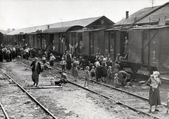 Hungary, a felvidékről kitelepített magyarok egy vasútállomáson., 1947, Rózsa László, coach, emergency housing, wagon dweller, displacement, Fortepan #211082