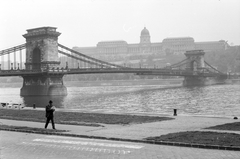 Magyarország, Budapest I.,Budapest V., pesti alsó rakpart, szemben a Széchenyi Lánchíd és a Budavári Palota (korábban Királyi Palota)., 1972, ETH Zürich, Budapest, Fortepan #211258