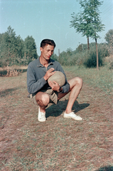 1955, Szalai Veronika, colorful, sweater, sneakers, soccer ball, Fortepan #211591