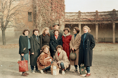 1955, Szalai Veronika, colorful, tableau, soccer ball, squatting, hands in pockets, Fortepan #211594