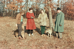 1955, Szalai Veronika, colorful, dog, fur coat, arms crossed over the chest, Fortepan #211595