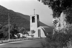 Croatia, Szent Borbála-templom., 1969, Szathmáry Géza dr., church, watch, modern architecture, Fortepan #211709