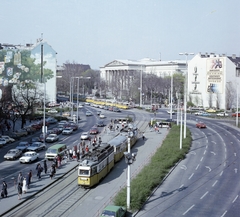 Hungary, Budapest V.,Budapest VIII.,Budapest IX., Kálvin tér, a Múzeum körút felé nézve., 1987, Záray Péter, colorful, tram, Ganz UV tramway, Budapest, Fortepan #211990