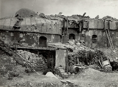 Italy, a Császári és Királyi Hadsereg Sommo Alto erődje. A felvétel 1915. szeptember 18-án készült., 1915, Österreichische Nationalbibliothek, First World War, war damage, sandbag, Fortepan #212542